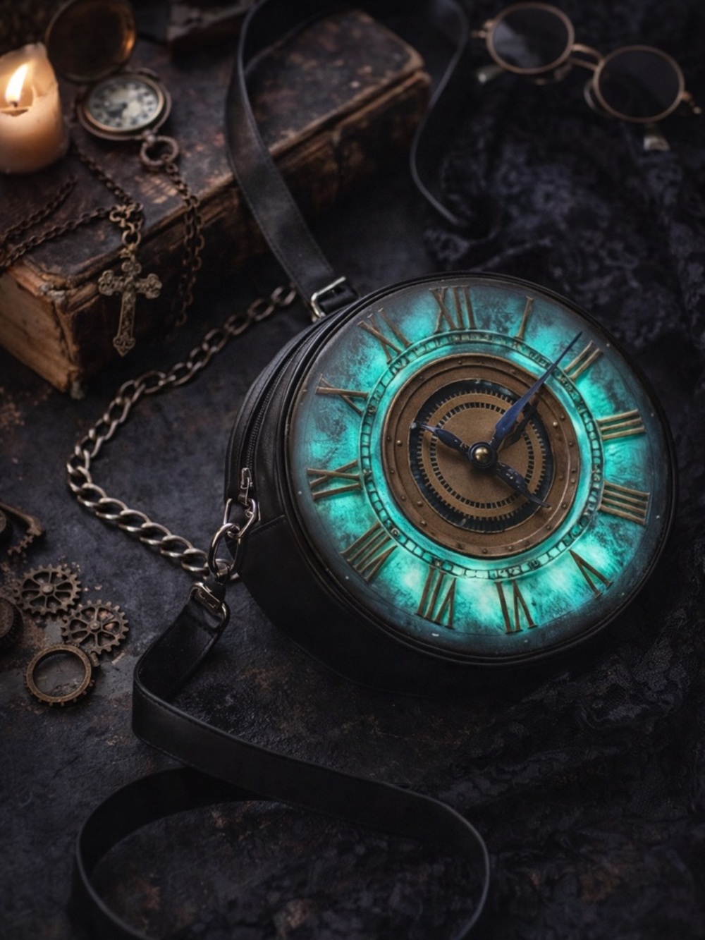Steampunk Clock Crossbody Bag Round Vintage Style Purse Adjustable Strap Retro - Picture 6 of 14